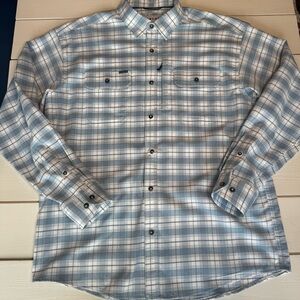 PONCHO Men’s Light Blue Plaid Flannel Button-Up Shirt